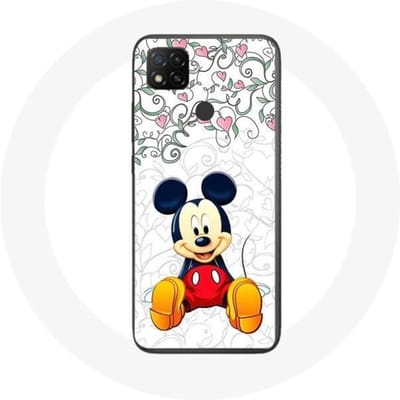Xiaomi Redmi 9C hoesje Mickey Mouse Bloemen Harten schoon