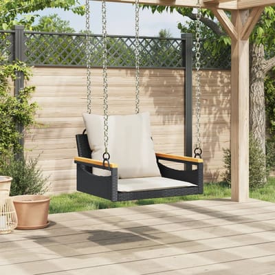 vidaXL - Schommelbank - met - kussens - 63x62x40 - cm - poly - rattan - zwart