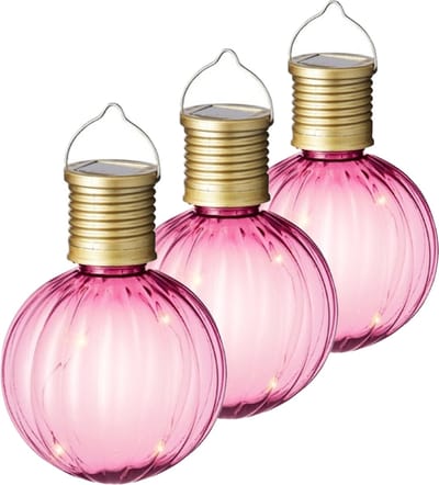 Lumineo tuin/buiten 6x stuks Led lampje/lampion solar verlichting roze 11 x 8 cm - Tuinverlichting zonne-energie