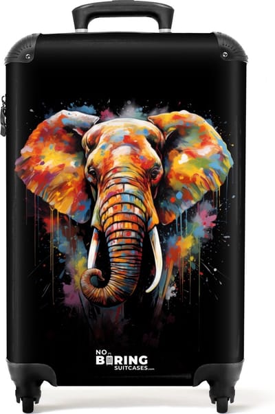 NoBoringSuitcases.com® - Handbagage koffer lichtgewicht - Reiskoffer trolley - Olifant versierd met kleurrijke spetters - Rolkoffer met wieltjes - Past binnen 55x40x20 en 55x35x25