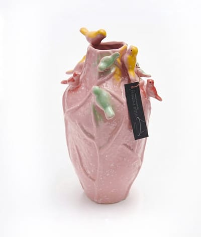 Vaas - Villa Pottery - Porselein - Waterdicht - Vogelvaas - Decoratie - Woondecoratie - Lieve 3 Pink 9 Birds