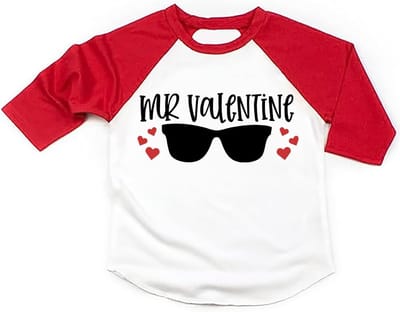 Peuter Jongens Valentijnsdag Shirt met Zonnebril en Hartjes - Casual Katoen T-shirt met 3/4 Mouwen