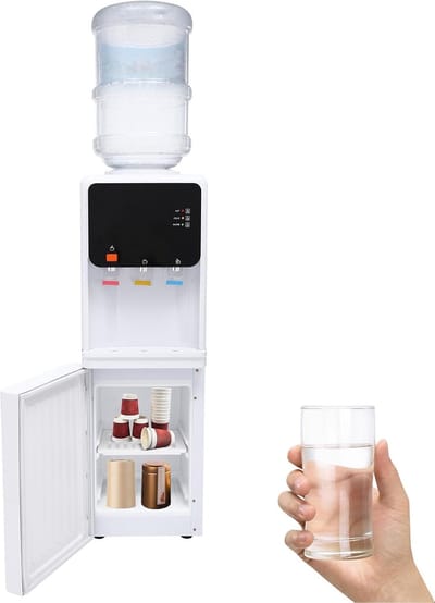 Elektrische Waterdispenser - Waterkoeler Warmer - Direct Drinkwater - Kindveilige Bediening - 30x31x95 cm - Zwart Wit