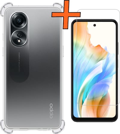 Hoes - Met Screenprotector - Geschikt voor OPPO A58 - Sterk & Shockproof - Siliconen Case - Back Cover - Telefoon Hoes - Shock Proof - Transparant