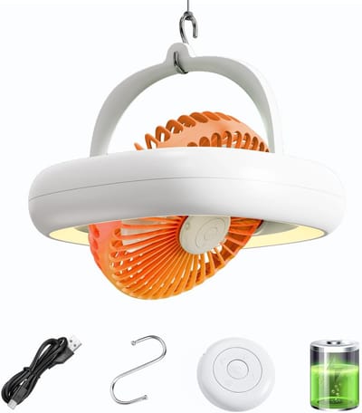 Draagbare Plafondventilator en Wandventilator met Afstandsbediening - Oplaadbare Bureauventilator met 4000mAh Accu en Verlichting - Automatisch Oscillerende Mini Ventilator voor Camping, Camper en Slaapzaal