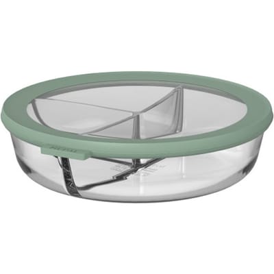 Mepal Glazen bento vershouddoos rond Cirqula - 250+250+500 ml - Glazen vershoudbakjes - Hittebestendig tot 550 °C. zonder deksel - Meal prep bakjes - Nordic sage