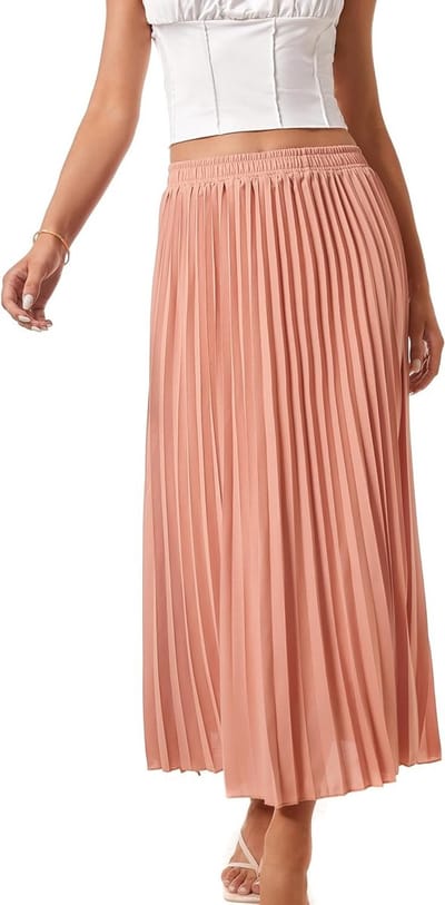 Zijdeachtige Hoge Taille Vloeiende Plissé Rok met Elastische Stretch - Lange Enkel-lange Swing A-lijn Strand Maxi Rok voor Dames