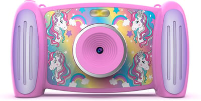 Accutime Interactieve Kindercamera Eenhoorn - 5MP Foto, 1080p Videoresolutie, 4-Voudige Zoom, 5 Grappige Filters En Speciale Effecten, 4 Coole Games, 2-in-1 Scherm - Met Micro SD-kaart - Roze Unicorn - Vanaf 3 Jaar