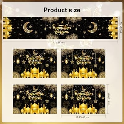 Feestelijke Ramadan tafelloper en placemats set - Zwart en Goud
