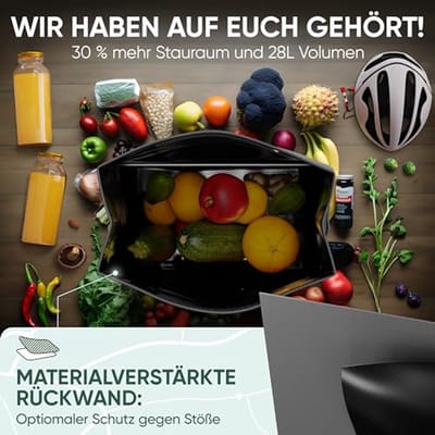 Fietstas voor bagagedrager, 28 liter volume, 100% waterdicht en robuust, met reflectoren en schouderband, stevige bevestiging op elke bagagedrager