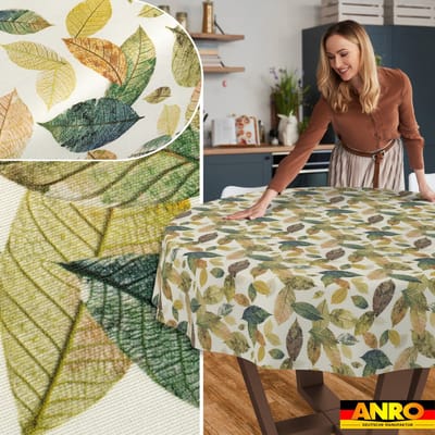 ANRO Tafelkleed Bloemen en vogels Beige Rond Ø120cm Rechte rand Afwasbaar Waterafstotend