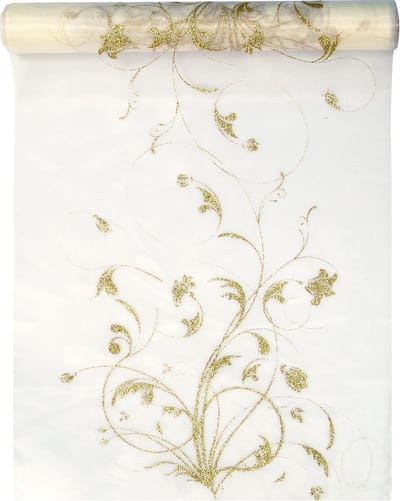 Organza met print goud - decoratief - 9 meter - lichtgewicht