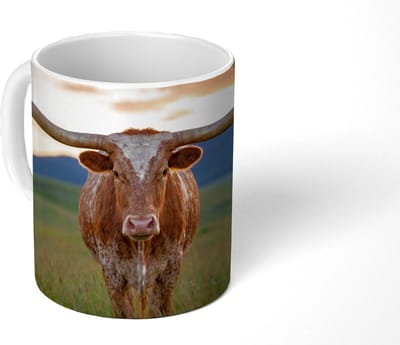 Mok - Koffiemok - Longhorn - Landschap - Zonsondergang - Mokken - 350 ML - Beker - Koffiemokken - Theemok