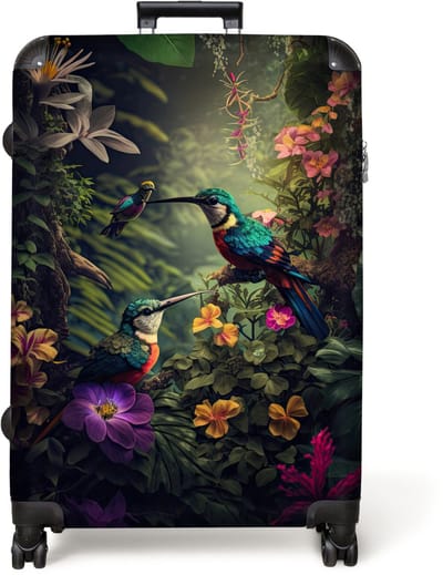 NoBoringSuitcases.com® - Koffer groot - Reiskoffer lichtgewicht - Bloemen - Vogel - Jungle - Planten - Rolkoffer met 4 wielen - Grote trolley XL - 98 liter bagage