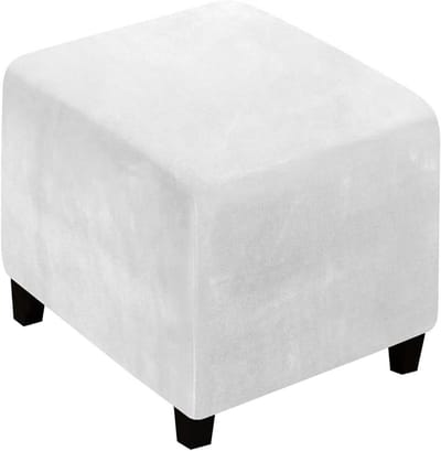 Velvet Covers for Pouf Cushion Covers Square Small 15x15/19x19/40x40 inch Extra Large Stretch Storage Stool Cover for Pouf Footstool Cover for Footstool,Milky,1Xlarge