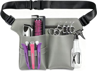Kappersgereedschapstas van PU-leer, multifunctionele riemtas voor scharen, kammen en accessoires, grijs