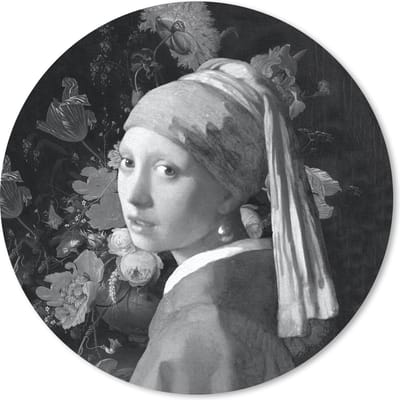 Muismat rond 20x20 cm - Mousepad Het meisje met de parel - Johannes Vermeer - Zwart - Wit - Ronde muismatten
