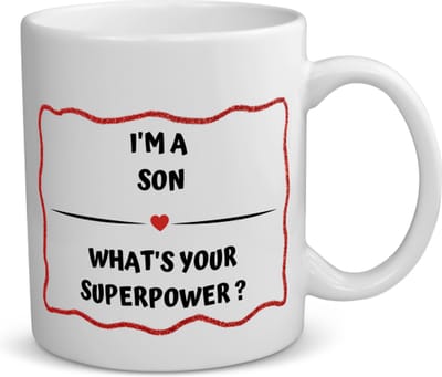 Akyol - i'm a son what's your superpower? koffiemok - theemok - Zoon - super zoon - verjaardag - cadeautje voor zoon - zoon artikelen - kado - geschenk - 350 ML inhoud
