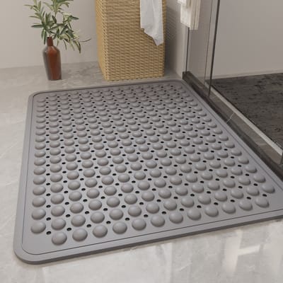 Rainbecom - Badmat Antislip - 70x40 cm Grijs - Antislipmat Douche met Zuignappen - TPE Douchemat Antislip voor Douche - Wasbare Douchemat - Sneldrogend - Zacht