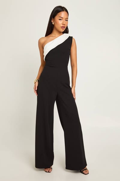 boohoo Dames Petite Mono Wijdpijp Jumpsuit | Zwart | Maat: 34