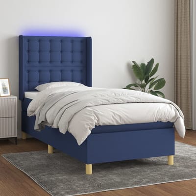 vidaXL - Boxspring - met - matras - en - LED - stof - blauw - 90x190 - cm