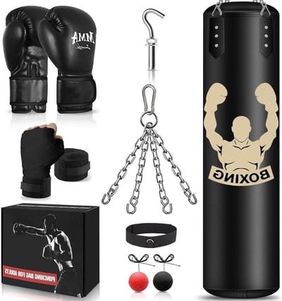 Heavy Duty Bokszak Set voor Volwassenen - 4FT Ongevulde Kickbag, Reflexbal, MMA Handschoenen, Polsband, Ideaal voor Karate, Kickboksen en Muay Thai Training