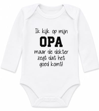 Baby Rompertje met tekst | Ik lijk op mijn Opa maar de dokter zegt dat het goed komt ! | Lange mouw | wit  zwart | maat 50/56 | zwangerschap aankondigen grappig cadeau