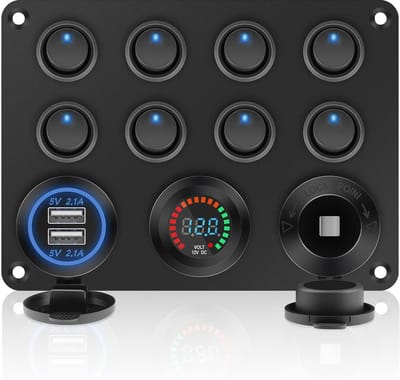 8-bands waterdicht schakelpaneel met USB-aansluiting en LED-voltmeter voor boot en auto