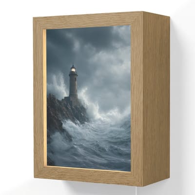 Wandlamp 15x20 cm - Oplaadbaar - Rotsen - Vuurtoren - Golven - Klliffen - Wandlampen binnen woonkamer - Slaapkamer lamp met kabel - Decoratieve nachtlamp - Vloerlamp snoer