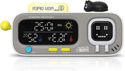 Temperatuur Luchtvochtigheid Klok - Digitale Klok - Klimaat Monitoren - Emoji Weergave - 15.6 x 6.8 cm - Lichtgrijs
