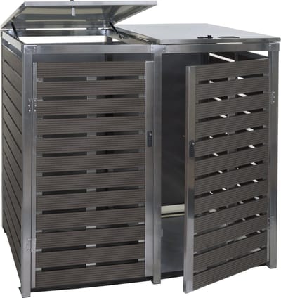 2 afvalemmerbehuizing MCW-K14, afvalemmerbox, 119x134x84cm WPC roestvrij staal 78kg ~ antraciet