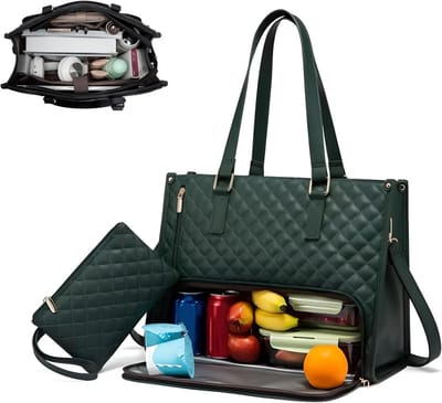 Tote Bag Lunchtas - Handtas Werk - Dagelijks Gebruik - 2-in-1 Ontwerp - 156 Inch Laptop - Groen