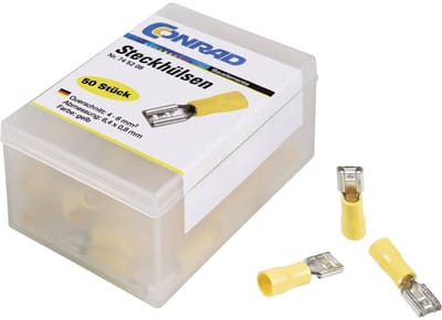 TRU COMPONENTS 1572191 Platte stekker (female) Insteekbreedte: 4.8 mm Insteekdikte: 0.5 mm 180 ° Deels geïsoleerd Geel