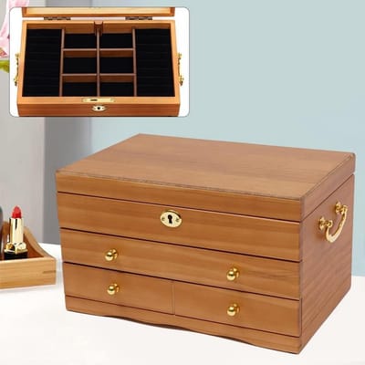 Sieradendoos Hout - Juwelendoos Organizer - Sieraden Opbergen - Massief Houten Constructie - 29x19x17 cm - Houtkleur