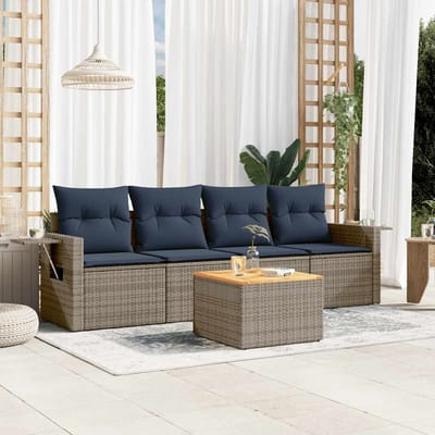 vidaXL - 5-delige - tuinbankset - met - kussens, - grijs - polyrotan