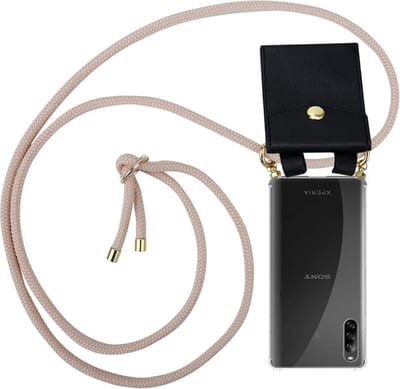Cadorabo Hoesje geschikt voor Sony Xperia L4 in PEARLY ROSE GOUD - Silicone Mobiele telefoon ketting beschermhoes met gouden ringen, koordriem en afneembare etui
