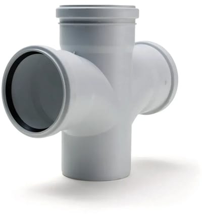 REHAU RAUPIANO PLUS Dubbele aftakking DN 90/90/90, 87 graden, max flow, 11237141001