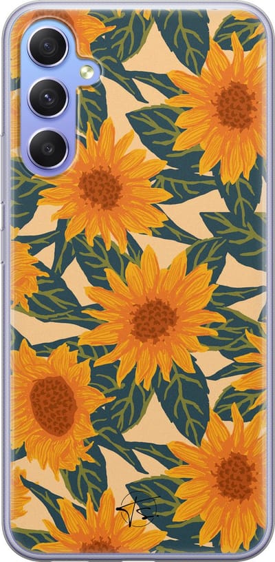 Hoesje geschikt voor Samsung Galaxy A34 - Zonnebloemen - Soft Case - TPU - Bloemen - Oranje - Mooie Telefoonhoesjes
