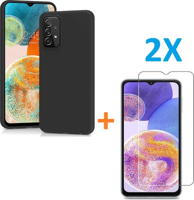 Silicone hoesje zwart met 2 Pack Tempered glas Screen Protector Geschikt voor: Samsung Galaxy A23