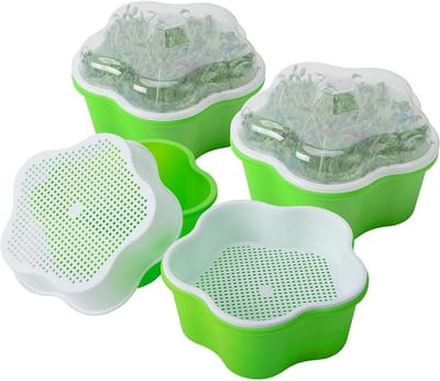 Set van 4 zaai trays met deksel, 16 cm, BPA-vrij voor gezonde hydroponische teelt - ideaal voor het kweken van mungbonen, alfalfa en tarwegras