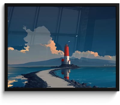 Poster in lijst - Fotolijst 80x60 cm - Posters - Vuurtoren - Zee - Wolken - Posterlijst zwart - Decoratie - Wanddecoratie woonkamer - Muurdecoratie slaapkamer