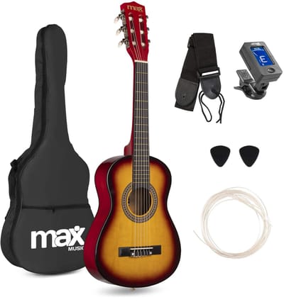 Kinder gitaar - MAX SoloArt akoestische gitaar 1/4 - Met gratis muzieklessen en accessoires - Sunburst
