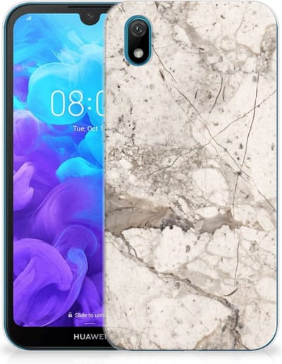 Back Cover voor Huawei Y5 (2019) TPU Siliconen Hoesje Marmer Beige