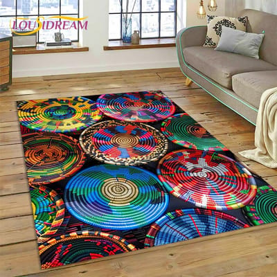 3D Ethiopië Kleurrijke Bloem Geweven Kunst Manden Mandala Vloerkleed Tapijt voor Woonkamer Slaapkamer Huisdecoratie, Antislip voor Sofa Deurmat 70x100cm( 27x39in )