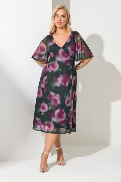 Yours London Groene Mesh Tea Dress Met Bloemenprint Size 44