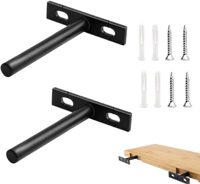 2stuks - Verborgen plankdrager - Wandboekenplank- Verborgen plankdrager - Wandplank - Zwart -7,6 cm - Inclusief schroeven - Zwarte zwevende plankdrager - Zware, verborgen plankdrager - Verborgen blinde plankdrager voor houten planken