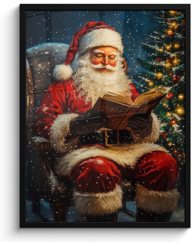 Poster in lijst - Fotolijst 50x70 cm - Posters - Kerstman - Kerst - Winter - Kerstboom - Posterlijst zwart - Decoratie - Wanddecoratie woonkamer - Kerstdecoratie voor binnen - Kerstversiering - Kerstmis versiering in huis - Kerstaccessoires