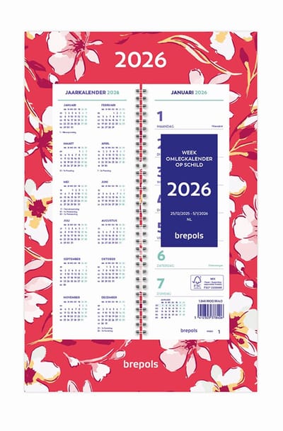 Brepols Week omlegkalender 2026 - Fantasy - Week begint op maandag - 20 x 31 cm - Rood