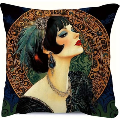 Luxe Art Deco Boheemse Plaid Kussenhoes 40x40cm Chique Vrouwenportret Decoratieve Huisdecoratie Canvas Print 35x35cm