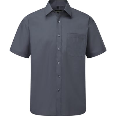 Russell Collectie Heren Korte Mouwen Poly-Katoen Easy Care Poplin Shirt (Konvooi Grijs)